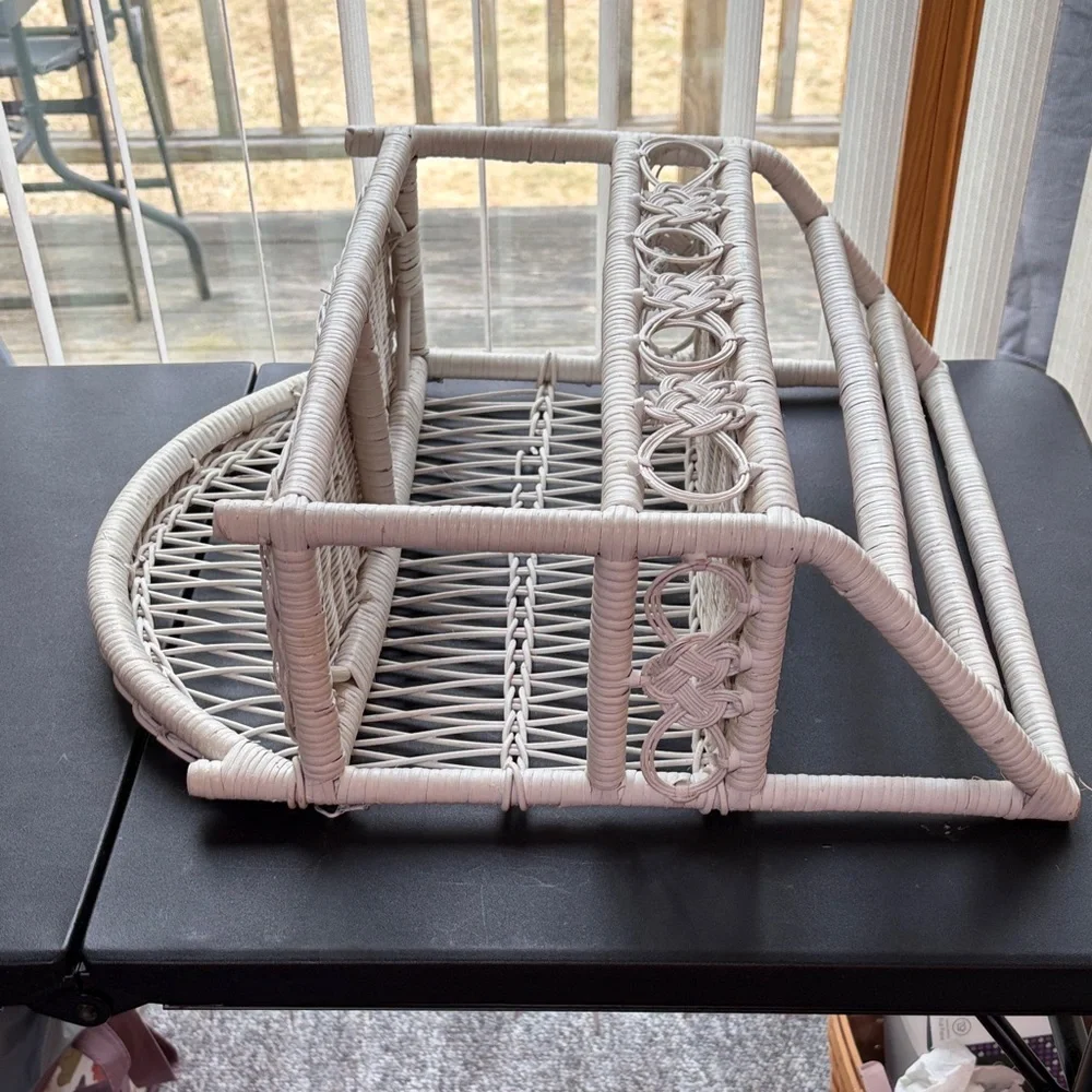 Wicker Wall Shelf Rack - White Boho Accent